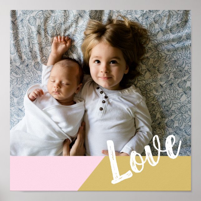 Love | Blush and Gold Geometric Personalized Photo Poster (Front)