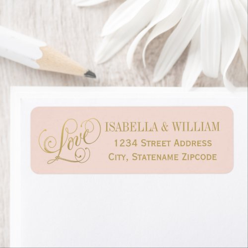 Love Blush Gold Calligraphy Wedding Return Address Label