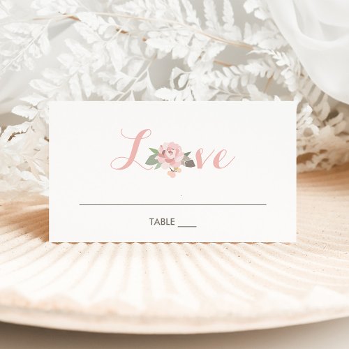 Love Blush Pink and Gold Floral Boho Wedding Place Card