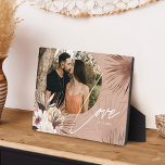 Love Boho Watercolor Floral Keepsake Arch Photo Plaque<br><div class="desc">A beautiful photo keepsake gift for the newlyweds. Beautifully designed modern bohemian watercolor tropical floral wedding photo featuring our hand-drawn boho botanical flowers and tropical greenery. Modern geometrical shapes paired with a beautiful modern boho color palette create this elegant sophisticated wedding photo keepsake. "Love" script photo overplay, customize with the...</div>