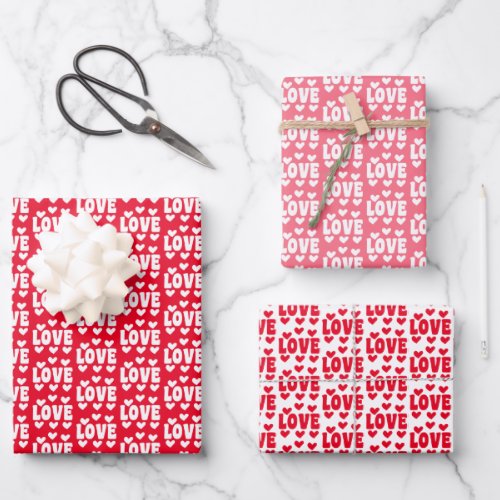 Love Bold Letter Red White  Pink Typographic   Wrapping Paper Sheets