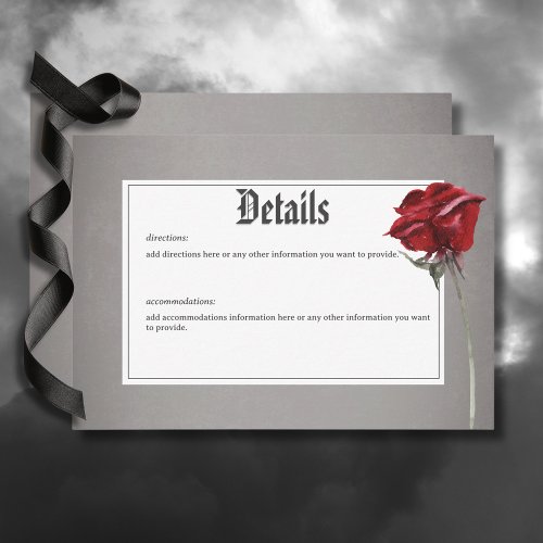 Love  Bones Spooky Red Floral Wedding Details Enclosure Card