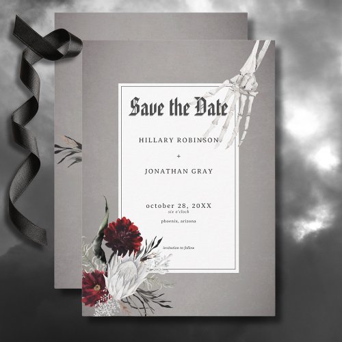 Love  Bones Spooky Red Floral Wedding Save The Date