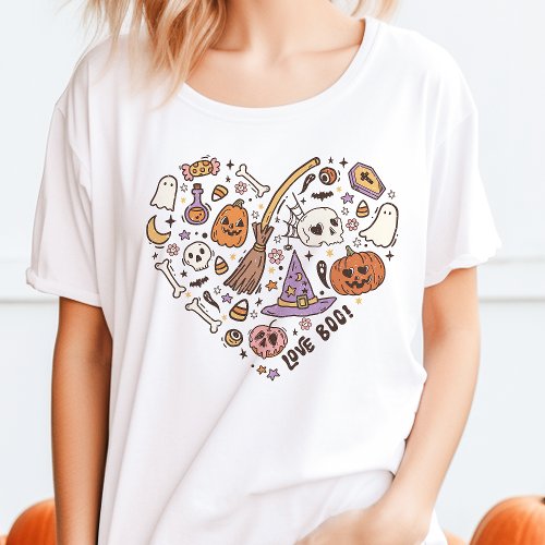 Love Boo Retro Halloween Heart T_Shirt