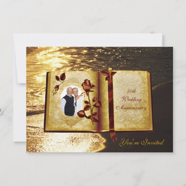 Love Book 50th Wedding Anniversary Photo Invites (Front)