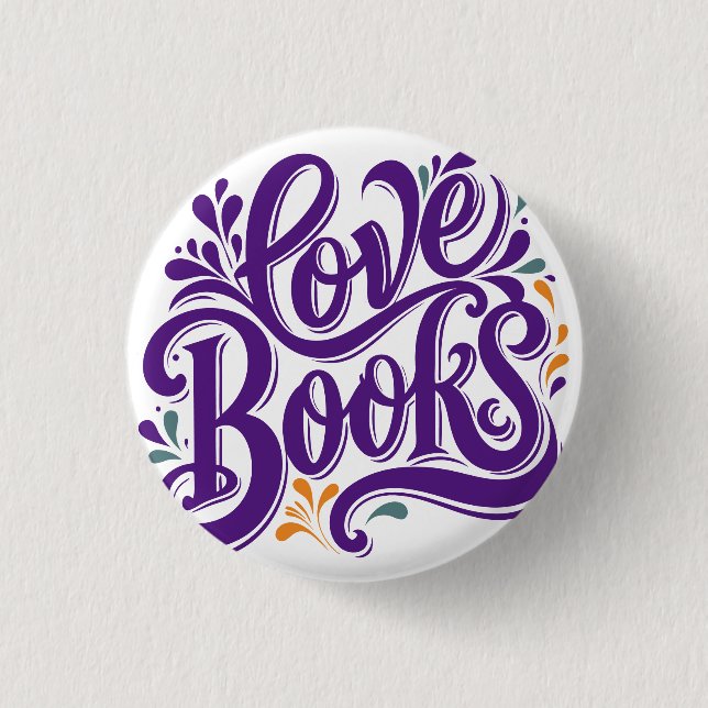 Love Books Calligraphy Heart Design Button (Front)