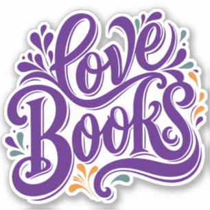 Love Books Calligraphy Heart Design Sticker