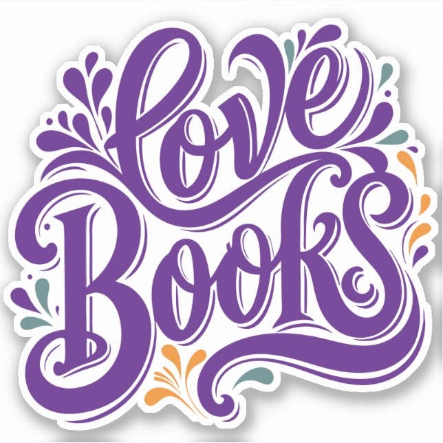 Love Books Calligraphy Heart Design Sticker (Front)