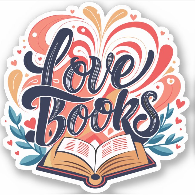 Love Books Calligraphy Heart Design Sticker (Front)