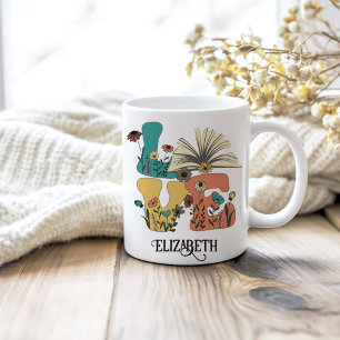 LOVE Books Custom Name Retro Wildflowers Coffee Mug