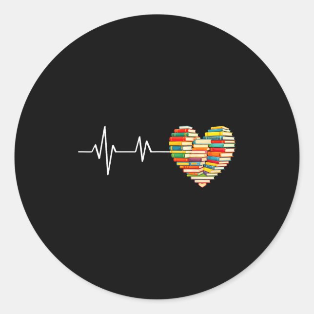Love Books Heartbeat Heart Book Lover Books Readin Classic Round Sticker (Front)