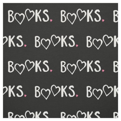 Love Books Pink Hearts Fabric