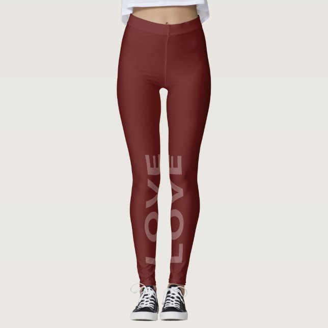 Love Bordeaux Monochrome Classic Text Leggings (Front)