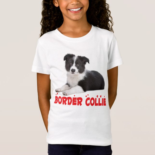 Love Border Collie Puppy Dog Red Girls Tee Shirt (Front)