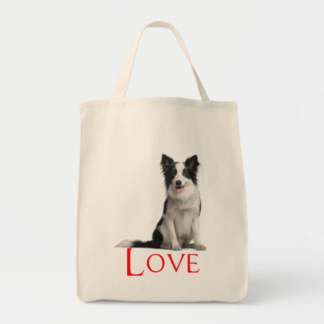 Love Border Collie Puppy Dog Tote Bag (Front)