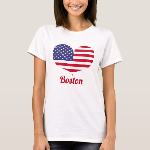 Love Boston  Heart Shaped American Flag T_Shirt