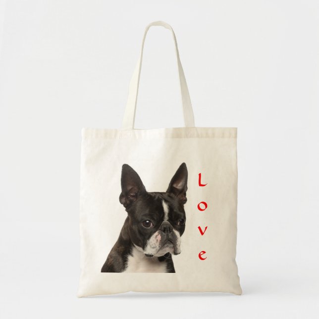 Love Boston Terrier Puppy Dog Canvas Beach Totebag Tote Bag (Front)