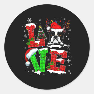 Love Boston Terrier Santa Hat Christmas Pet Dog Lo Classic Round Sticker