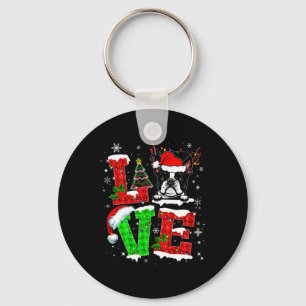 Love Boston Terrier Santa Hat Christmas Pet Dog Lo Keychain