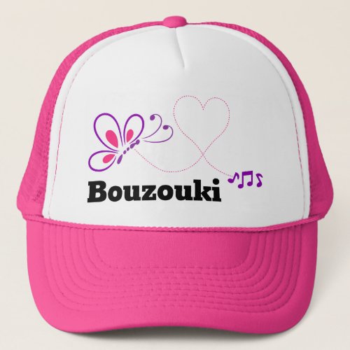 Love Bouzouki Pink Purple Butterfly Heart Music Notes Trucker Hat
