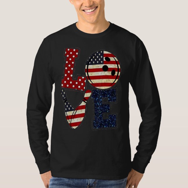 Love Bowling Player American Flag T-Shirt (Front)