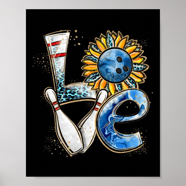 Love Bowling Retro Leopard Sunflower Valentine's D Poster (Front)