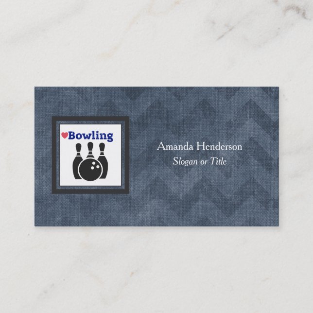 Love Bowling Silhouette WIth Bowling Pins and Ball Business Card (Front)