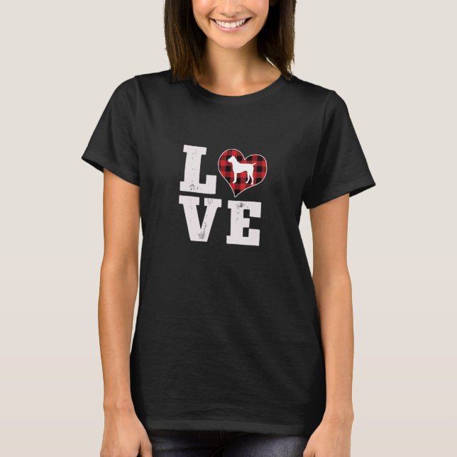 Love Boxer Dog Lover Gifts Dog Buffalo Plaid Valen T-Shirt (Front)