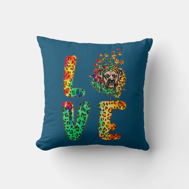 Love Boxer Sunflower Tie Dye Dog Mom Funny Throw Pillow (Front)