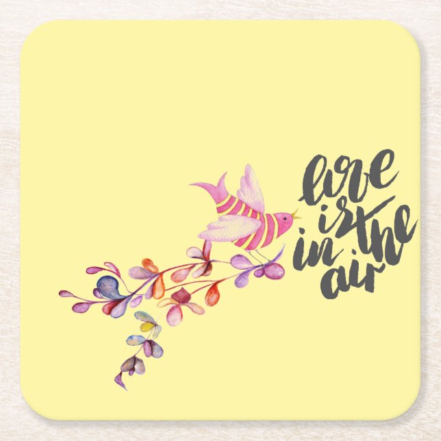 Love Branch Bird Square Paper Coaster (Front)