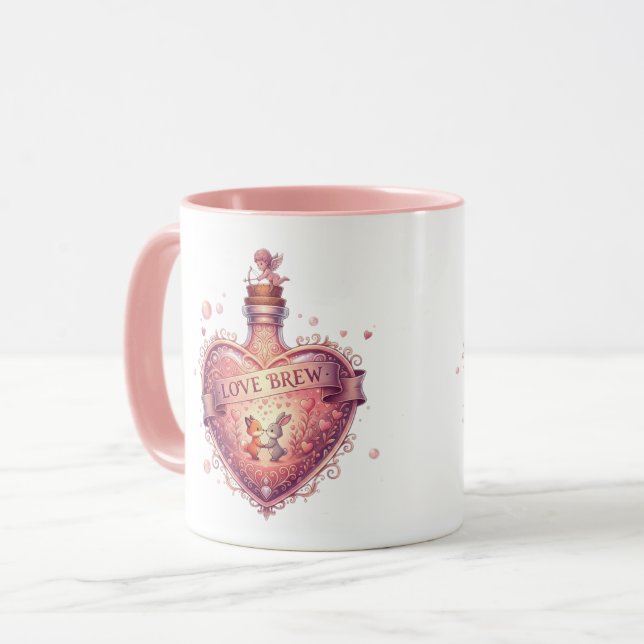 "Love Brew" Vintage Heart Potion Coffee Mug (Front Left)