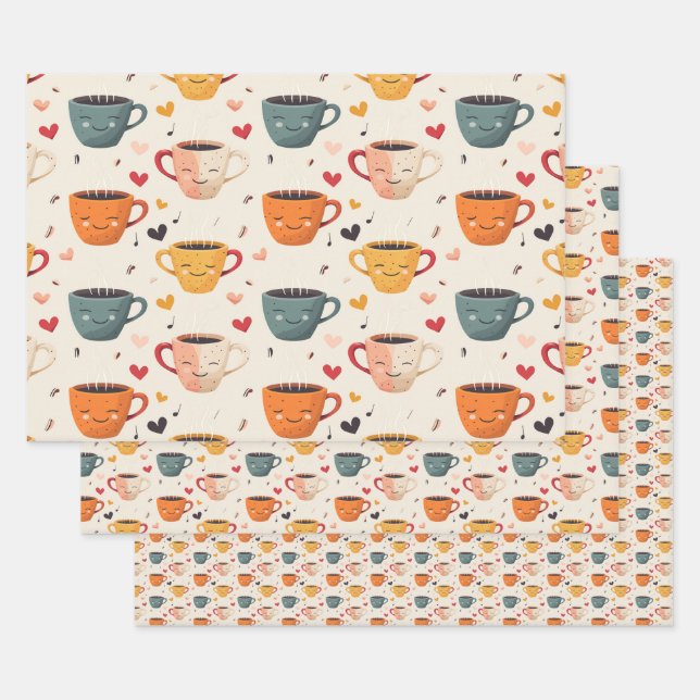 Love Brewed Valentine's Day Hearts Pattern Wrapping Paper Sheets (Set)