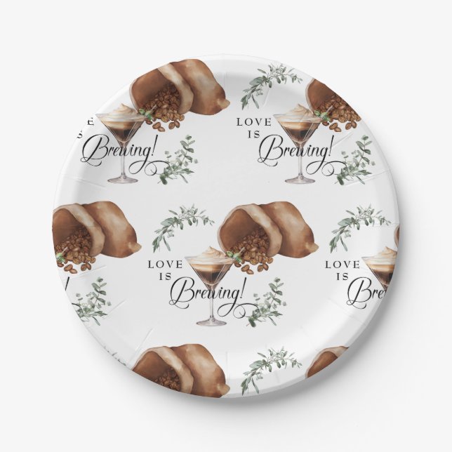 Love Brewing | Espresso | Martini | Bridal Shower  Paper Plates (Front)