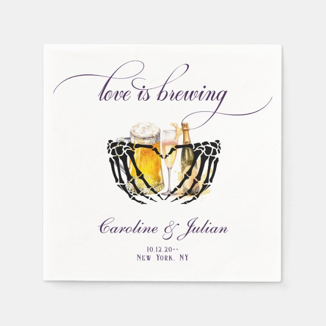 Love Brewing Gothic Bubbles & Brews Couples Shower Napkins (Front)