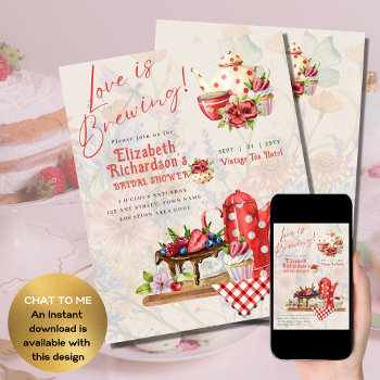 Love Brewing Retro Vintage Bridal Shower Tea Party Flyer by invitationz at Zazzle