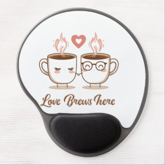Love Brews Here – Cute Romantic Coffee Couple  Gel Mouse Pad