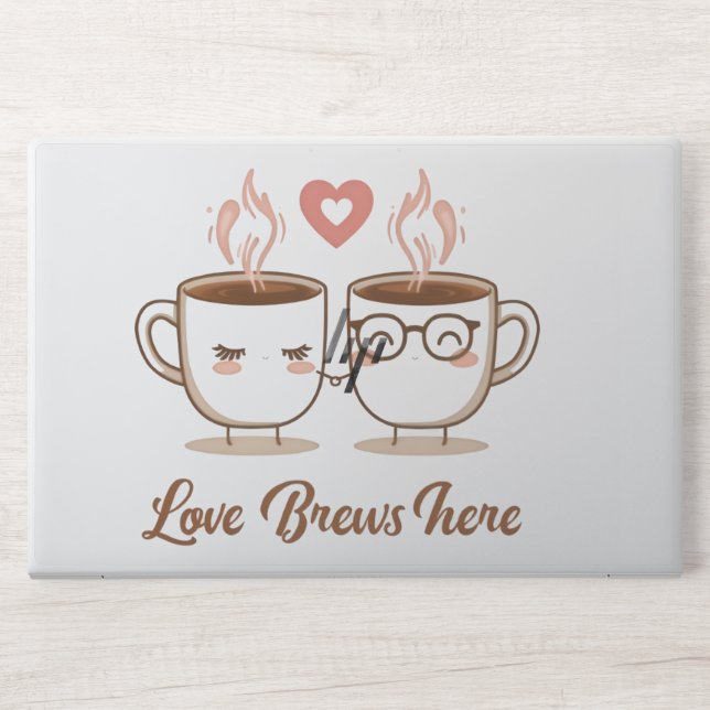 Love Brews Here – Cute Romantic Coffee Couple  HP Laptop Skin (Front)