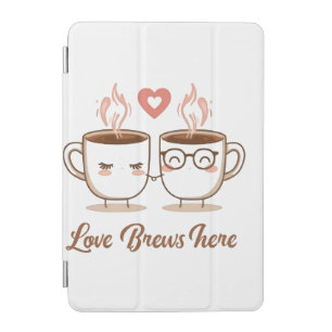 Love Brews Here – Cute Romantic Coffee Couple iPad Mini Cover