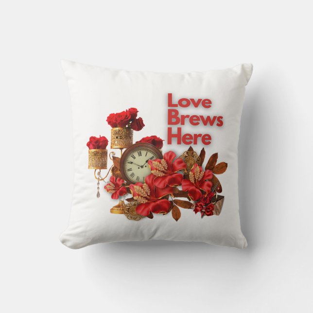 Love Brews Here Throw Pillow (Front)