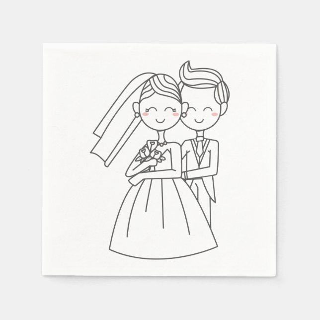 Love Bride And Groom Cartoon Wedding Paper Napkins (Front)