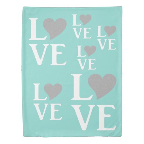 Love Bride Co Teal Blue Silver Wedding Home Decor Duvet Cover