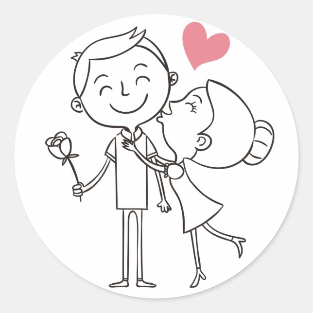 Love  Bride Groom Heart Black & White Wedding Classic Round Sticker (Front)