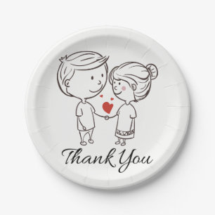 Love Bride, Groom Thank You Black White Wedding Paper Plates
