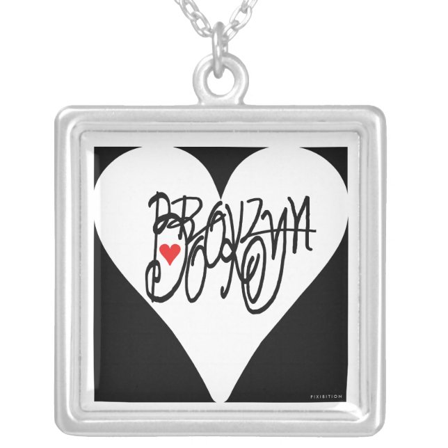 Love Brooklyn Square Necklace White Heart (Front)