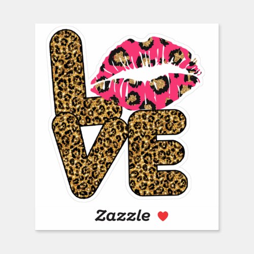 Love Brown Black Cheetah Leopard Hot Pink Lips  Sticker