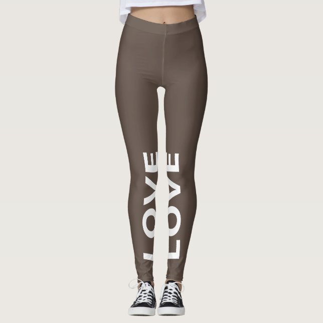 Love Brown Monochrome Classic Text Leggings (Front)