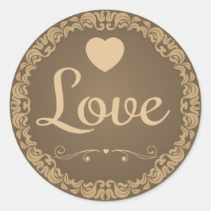 Love Brown & Tan Floral Damask Wedding Classic Round Sticker