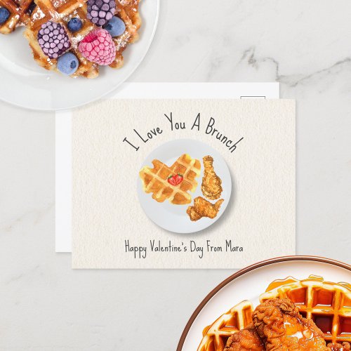 Love Brunch Chicken  Waffle Valentine Postcard