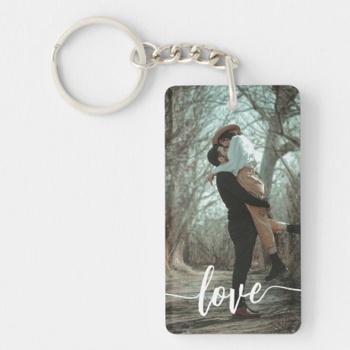 Love Brush Script Photo Keychain