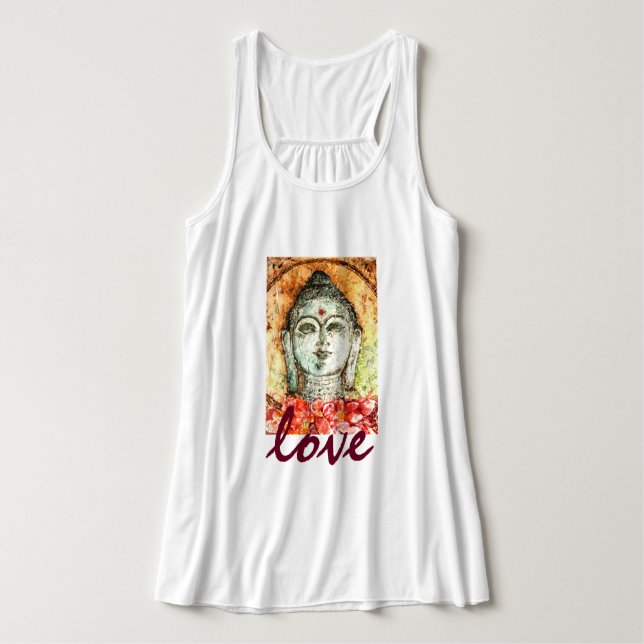 Love Buddha Watercolor Art Flowy Racerback Tank Top (Design Front)